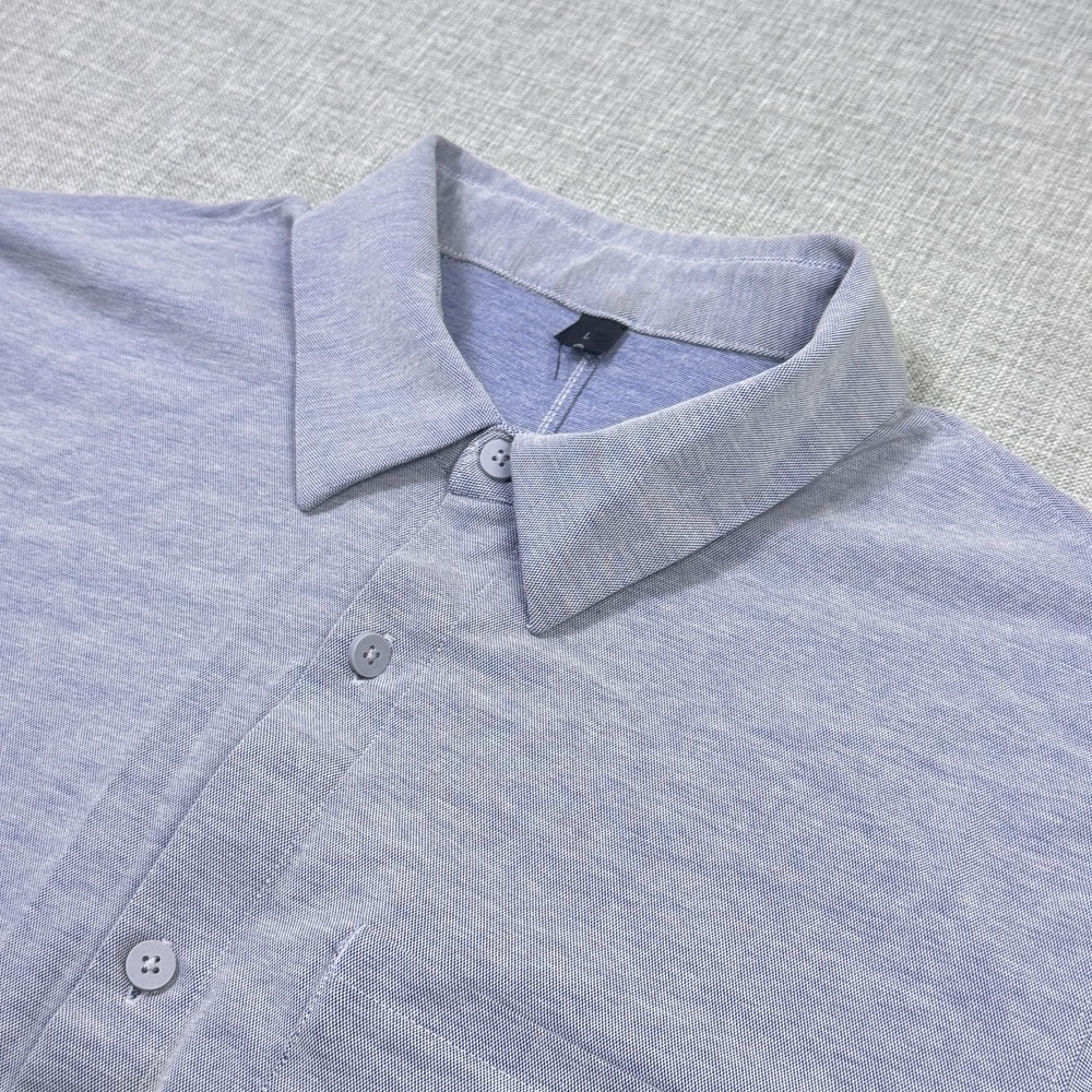Lululemon Button-Up Shirt Mens Medium Blue Short Sleeve Cotton Front Pocket